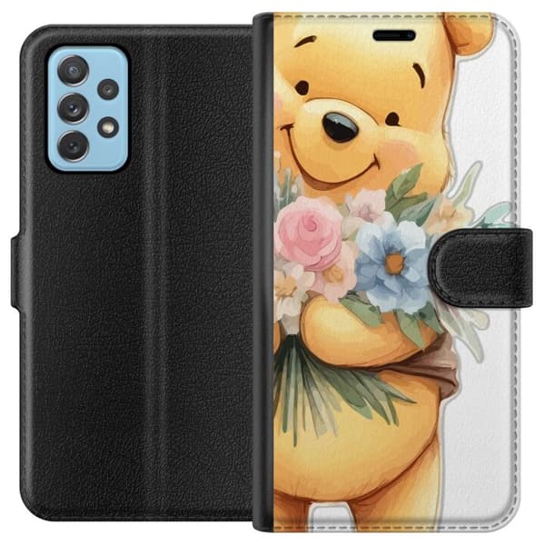Samsung Galaxy A52 5G Tegnebogsetui Nalle Puh med blomster - klassisk børnefavorit i en blomstrende forårs miljø