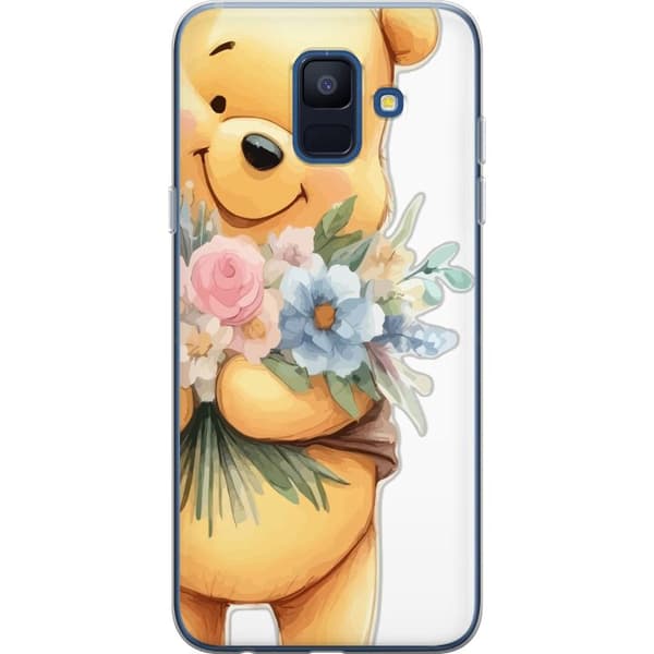 Samsung Galaxy A6 (2018) Gennemsigtig cover Nalle Puh med blomster - klassisk børnefavorit i en blomstrende forårs miljø