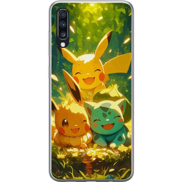 Samsung Galaxy A70 Gennemsigtig cover Pixelmonster spillestil - farverig design til retro-elskende gamere