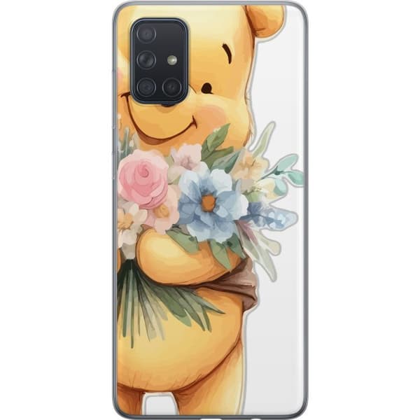 Samsung Galaxy A71 Gjennomsiktig deksel Nalle Puh med blomster - klassisk barnefavoritt i en blomstrende vår miljø