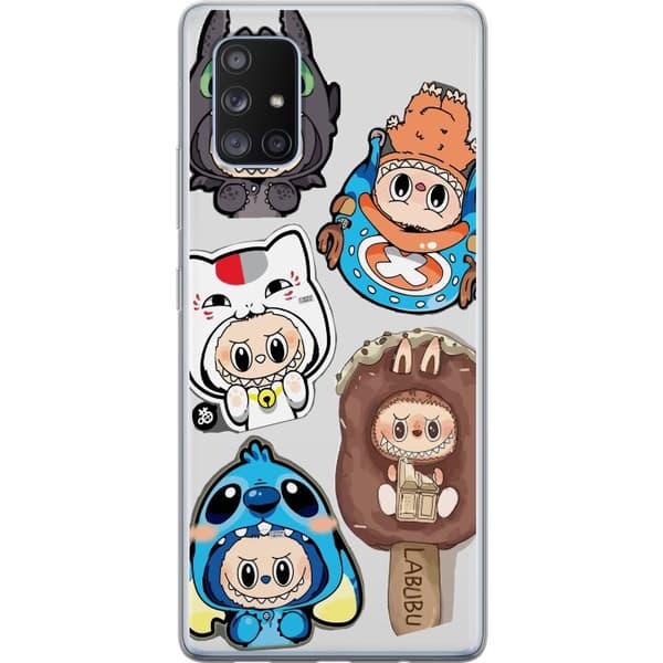 Samsung Galaxy A71 5G Gennemsigtig cover Labubu figur samling - Pop Mart Labubu The Monsters i farverigt design