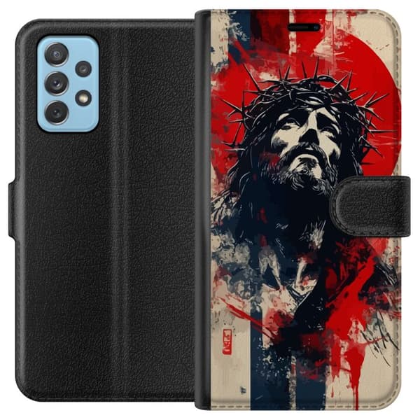 Samsung Galaxy A72 5G Tegnebogsetui Jesus med kors - kristent motiv med stærk symbolik om tro og håb