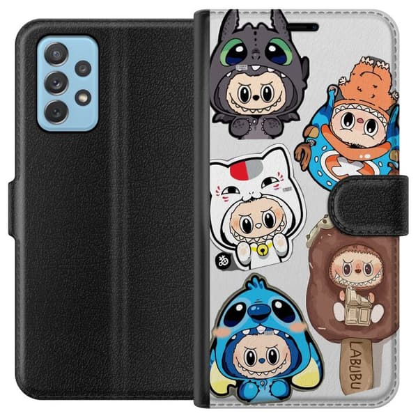 Samsung Galaxy A72 5G Tegnebogsetui Labubu figur samling - Pop Mart Labubu The Monsters i farverigt design