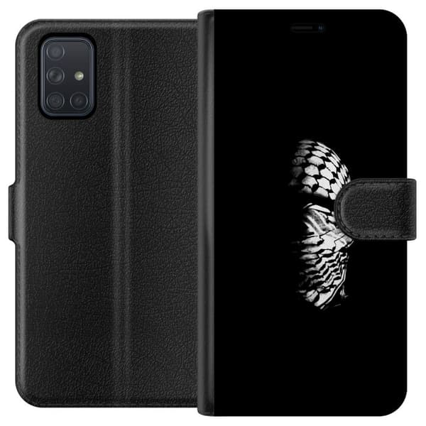 Samsung Galaxy A71 Lompakkokotelo Keffiyeh-kuviointi - klassinen palestiinalainen mustavalkoinen shaali, jolla on kulttuurinen merkitys