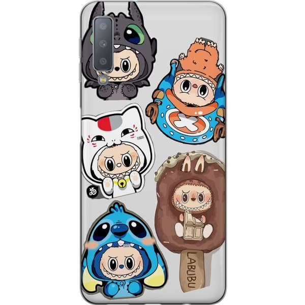 Samsung Galaxy A7 (2018) Genomskinligt Skal Labubu figursamling – Pop Mart Labubu The Monsters i färgglad design
