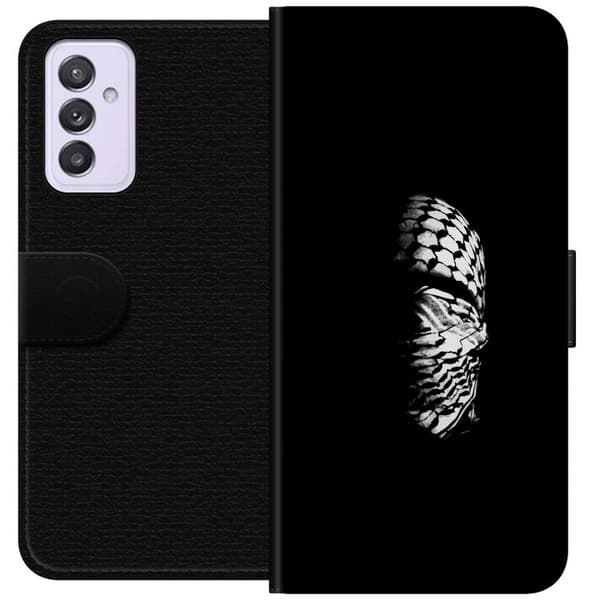 Samsung Galaxy A82 5G Lompakkokotelo Keffiyeh-kuviointi - klassinen palestiinalainen mustavalkoinen shaali, jolla on kulttuurinen merkitys