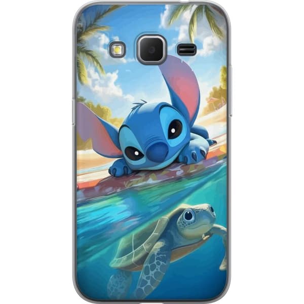 Samsung Galaxy Core Prime Gjennomsiktig deksel Stitch med skilpadde - søt blå alien i tropisk strandmiljø fra Disney