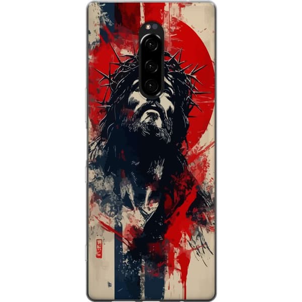 Sony Xperia 1 Gennemsigtig cover Jesus med kors - kristent motiv med stærk symbolik om tro og håb