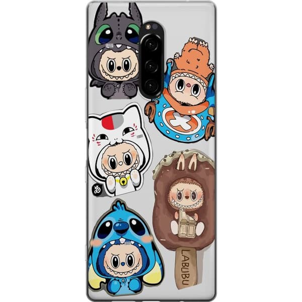 Sony Xperia 1 Gennemsigtig cover Labubu figur samling - Pop Mart Labubu The Monsters i farverigt design