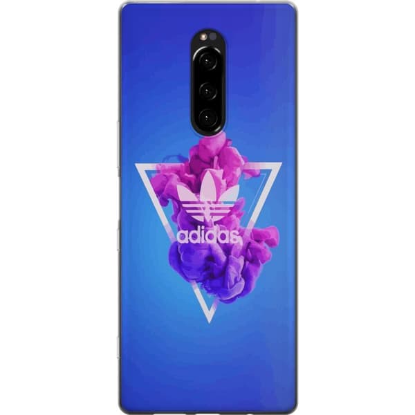Sony Xperia 1 Läpinäkyvä kuori Adidas-inspiroitunut sininen muotoilu - urheilullinen motiivi retro-vibeillä sinisissä sävyissä