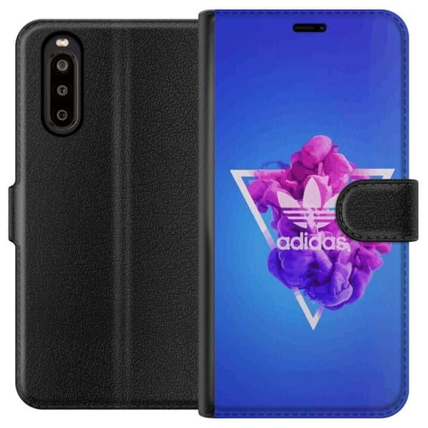 Sony Xperia 10 II Lompakkokotelo Adidas-inspiroitunut sininen muotoilu - urheilullinen motiivi retro-vibeillä sinisissä sävyissä