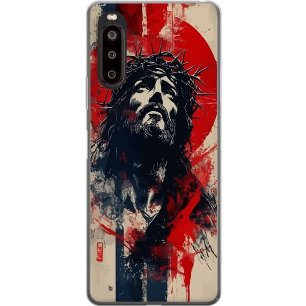 Sony Xperia 10 II Gennemsigtig cover Jesus med kors - kristent motiv med stærk symbolik om tro og håb