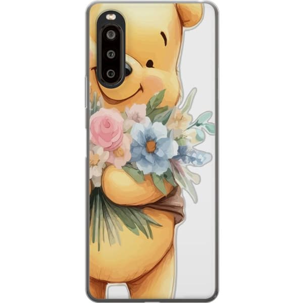 Sony Xperia 10 II Gennemsigtig cover Nalle Puh med blomster - klassisk børnefavorit i en blomstrende forårs miljø