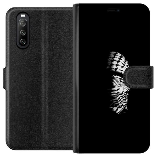 Sony Xperia 10 III Tegnebogsetui Keffiyeh-mønster - klassisk sort-hvid palæstinensisk tørklæde med kulturel betydning