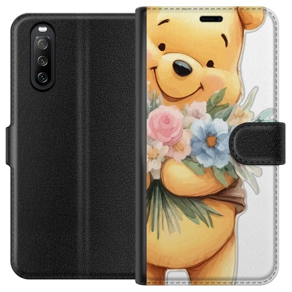 Sony Xperia 10 III Tegnebogsetui Nalle Puh med blomster - klassisk børnefavorit i en blomstrende forårs miljø