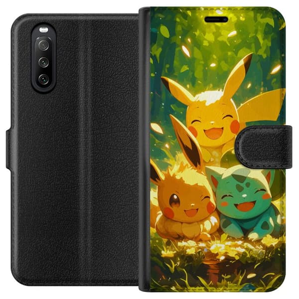 Sony Xperia 10 III Tegnebogsetui Pixelmonster spillestil - farverig design til retro-elskende gamere