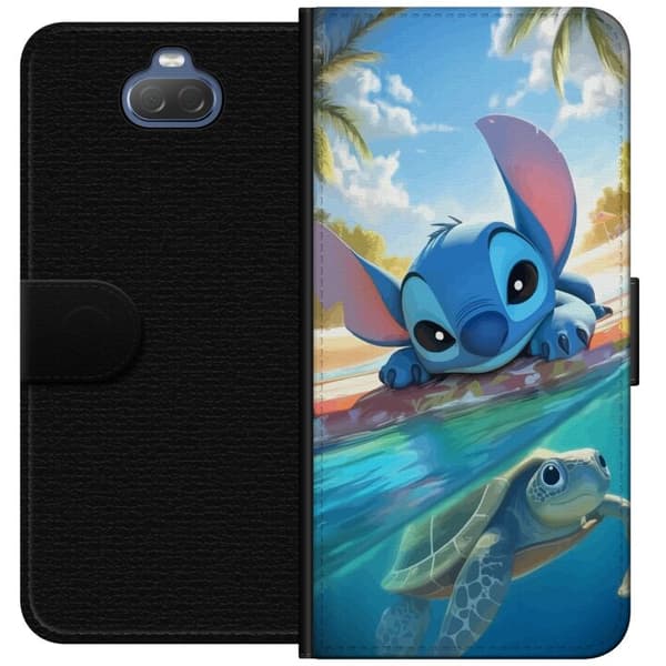 Sony Xperia 10 Lommeboketui Stitch med skilpadde - søt blå alien i tropisk strandmiljø fra Disney