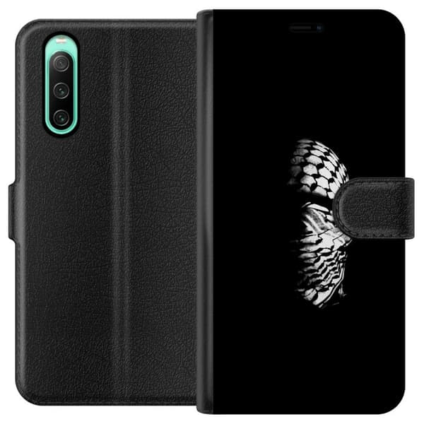 Sony Xperia 10 IV Lommeboketui Keffiyeh-mønster - klassisk svart-hvit palestinsk sjal med kulturell betydning