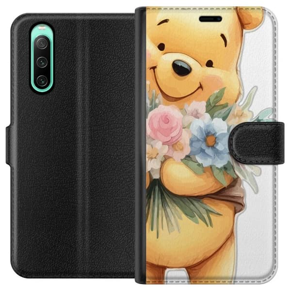 Sony Xperia 10 IV Lommeboketui Nalle Puh med blomster - klassisk barnefavoritt i en blomstrende vår miljø
