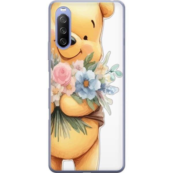 Sony Xperia 10 III Lite Gennemsigtig cover Nalle Puh med blomster - klassisk børnefavorit i en blomstrende forårs miljø