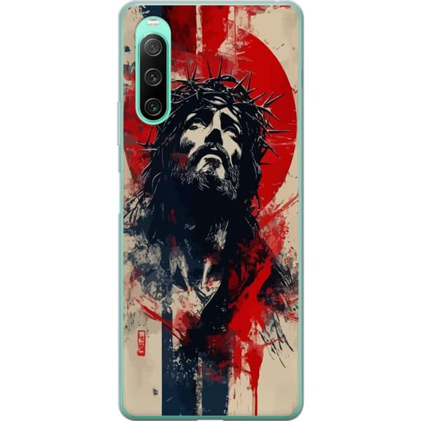 Sony Xperia 10 IV Gjennomsiktig deksel Jesus med kors - kristent motiv med sterk symbolikk om tro og håp