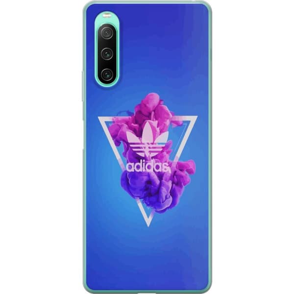 Sony Xperia 10 IV Läpinäkyvä kuori Adidas-inspiroitunut sininen muotoilu - urheilullinen motiivi retro-vibeillä sinisissä sävyissä