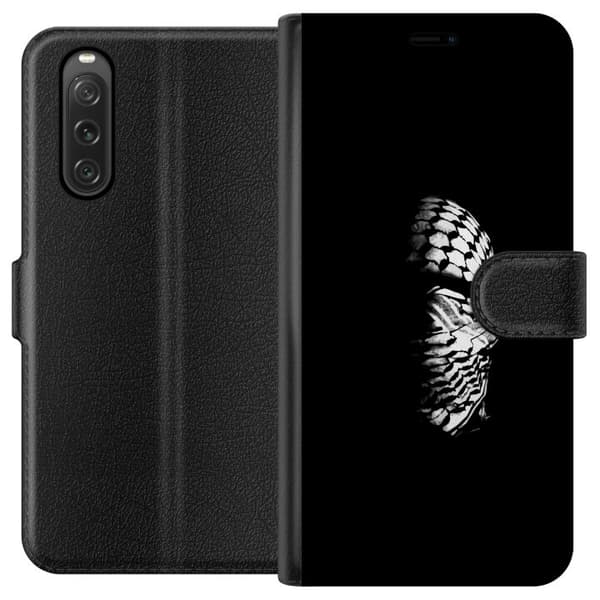 Sony Xperia 10 V Lommeboketui Keffiyeh-mønster - klassisk svart-hvit palestinsk sjal med kulturell betydning