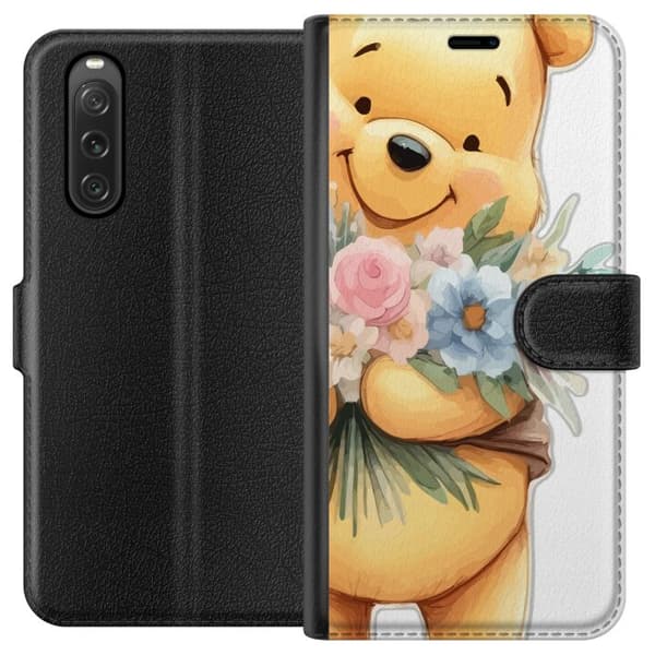 Sony Xperia 10 V Lommeboketui Nalle Puh med blomster - klassisk barnefavoritt i en blomstrende vår miljø