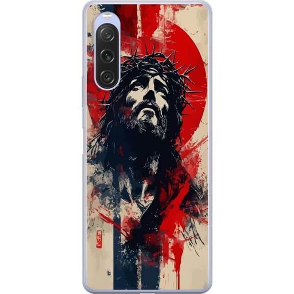 Sony Xperia 10 V Gennemsigtig cover Jesus med kors - kristent motiv med stærk symbolik om tro og håb
