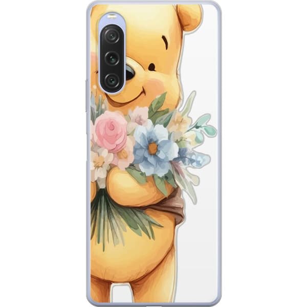 Sony Xperia 10 V Gjennomsiktig deksel Nalle Puh med blomster - klassisk barnefavoritt i en blomstrende vår miljø