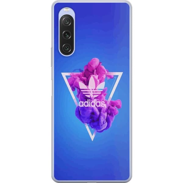 Sony Xperia 10 V Läpinäkyvä kuori Adidas-inspiroitunut sininen muotoilu - urheilullinen motiivi retro-vibeillä sinisissä sävyissä