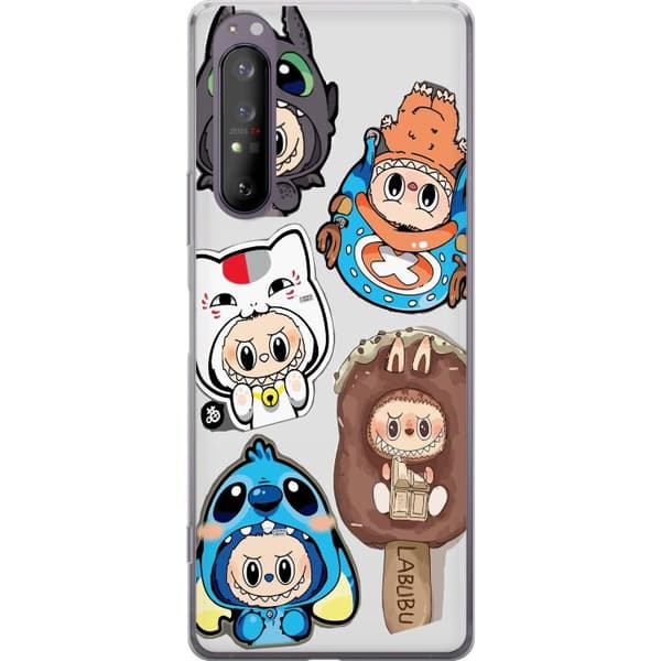 Sony Xperia 1 II Gennemsigtig cover Labubu figur samling - Pop Mart Labubu The Monsters i farverigt design