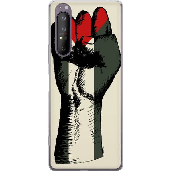 Sony Xperia 1 II Gennemsigtig cover Hånd bundet i Palæstinas farver - kraftfuldt symbol for frihedsbevægelsen
