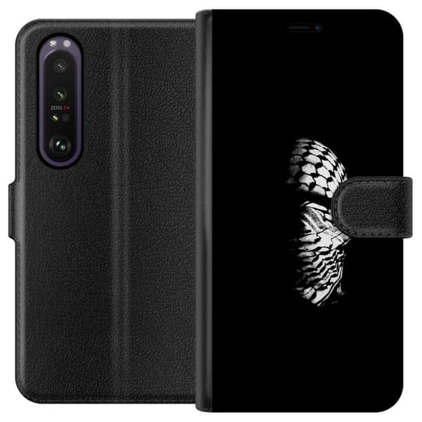 Sony Xperia 1 III Lommeboketui Keffiyeh-mønster - klassisk svart-hvit palestinsk sjal med kulturell betydning