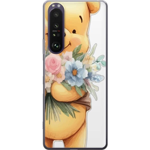 Sony Xperia 1 III Genomskinligt Skal Nalle Puh med blommor – klassisk barnfavorit i blommande vårmiljö