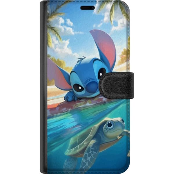 Sony Xperia 1 IV Plånboksfodral Stitch med sköldpadda – söt blå alien i tropisk strandmiljö från Disney