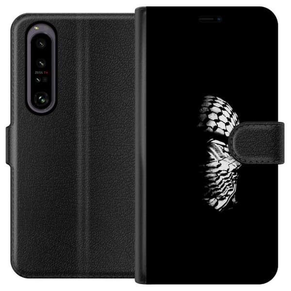 Sony Xperia 1 IV Lommeboketui Keffiyeh-mønster - klassisk svart-hvit palestinsk sjal med kulturell betydning