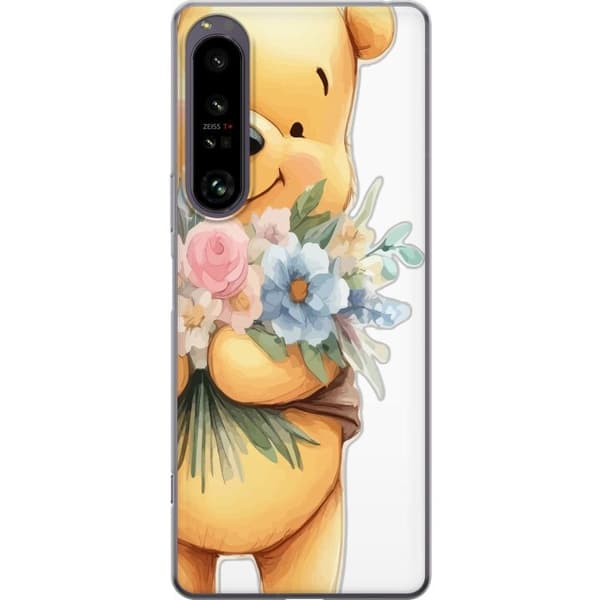 Sony Xperia 1 IV Gennemsigtig cover Nalle Puh med blomster - klassisk børnefavorit i en blomstrende forårs miljø