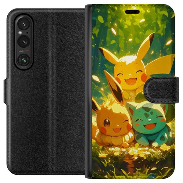 Sony Xperia 1 V Tegnebogsetui Pixelmonster spillestil - farverig design til retro-elskende gamere