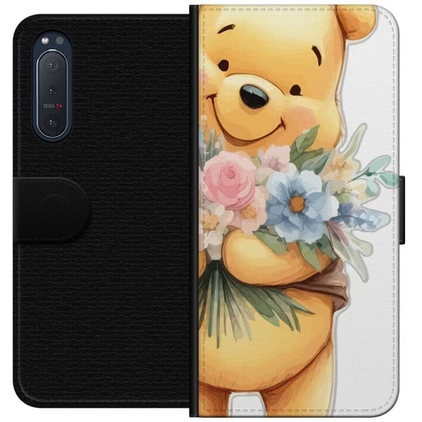 Sony Xperia 5 II Plånboksfodral Nalle Puh med blommor – klassisk barnfavorit i blommande vårmiljö