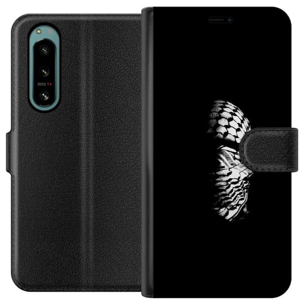 Sony Xperia 5 IV Tegnebogsetui Keffiyeh-mønster - klassisk sort-hvid palæstinensisk tørklæde med kulturel betydning