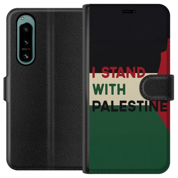 Sony Xperia 5 IV Lompakkokotelo Pysähdy Palestiinan puolesta - solidaarisuussuunnittelu vahvalla viestillä