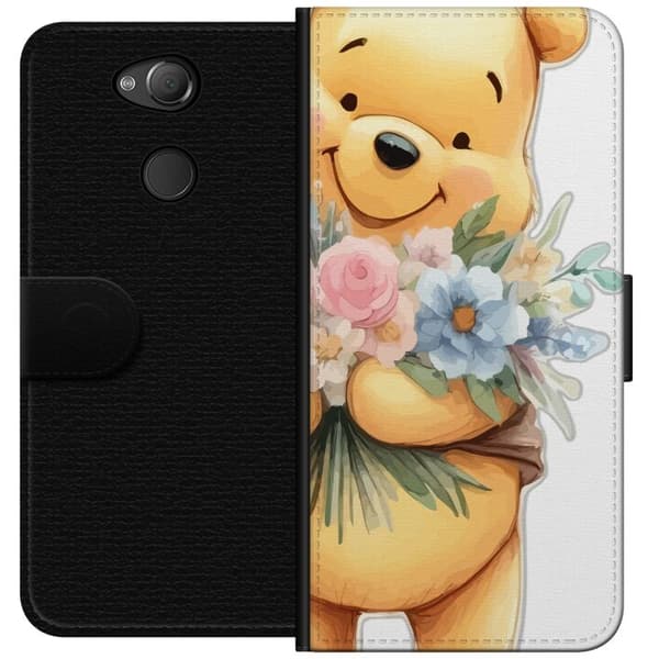 Sony Xperia XA2 Tegnebogsetui Nalle Puh med blomster - klassisk børnefavorit i en blomstrende forårs miljø