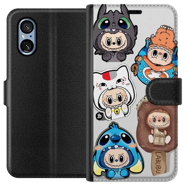 Sony Xperia 5 V Lompakkokotelo Labubu hahmokokoelma - Pop Mart Labubu The Monsters väriluulisessa muotoilussa