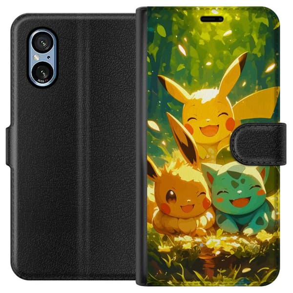 Sony Xperia 5 V Plånboksfodral Pixelmonster spelstil – färgstark design för retroälskande gamers