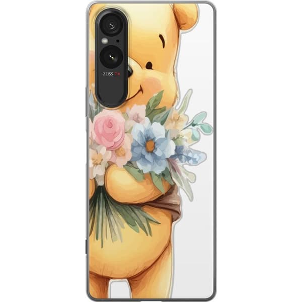 Sony Xperia 5 V Gjennomsiktig deksel Nalle Puh med blomster - klassisk barnefavoritt i en blomstrende vår miljø