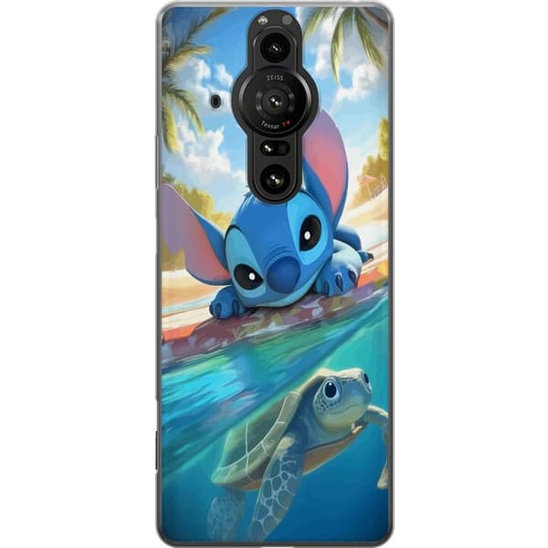 Sony Xperia Pro-I Gjennomsiktig deksel Stitch med skilpadde - søt blå alien i tropisk strandmiljø fra Disney
