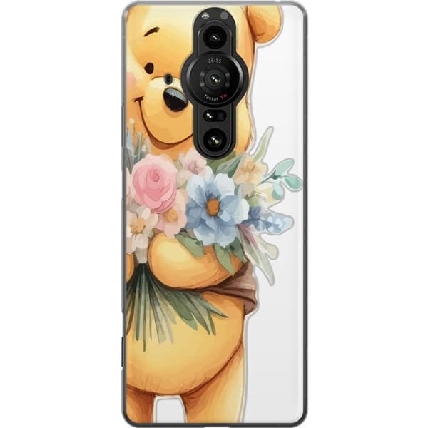 Sony Xperia Pro-I Gennemsigtig cover Nalle Puh med blomster - klassisk børnefavorit i en blomstrende forårs miljø
