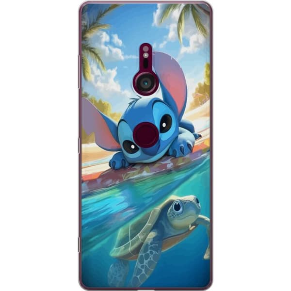 Sony Xperia XZ3 Gennemsigtig cover Stitch med skildpadde - sød blå alien i tropisk strandmiljø fra Disney