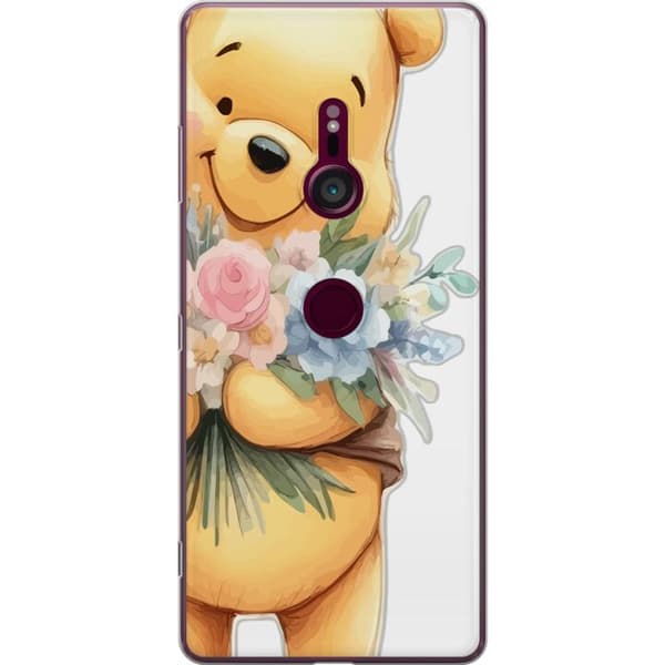 Sony Xperia XZ3 Gennemsigtig cover Nalle Puh med blomster - klassisk børnefavorit i en blomstrende forårs miljø